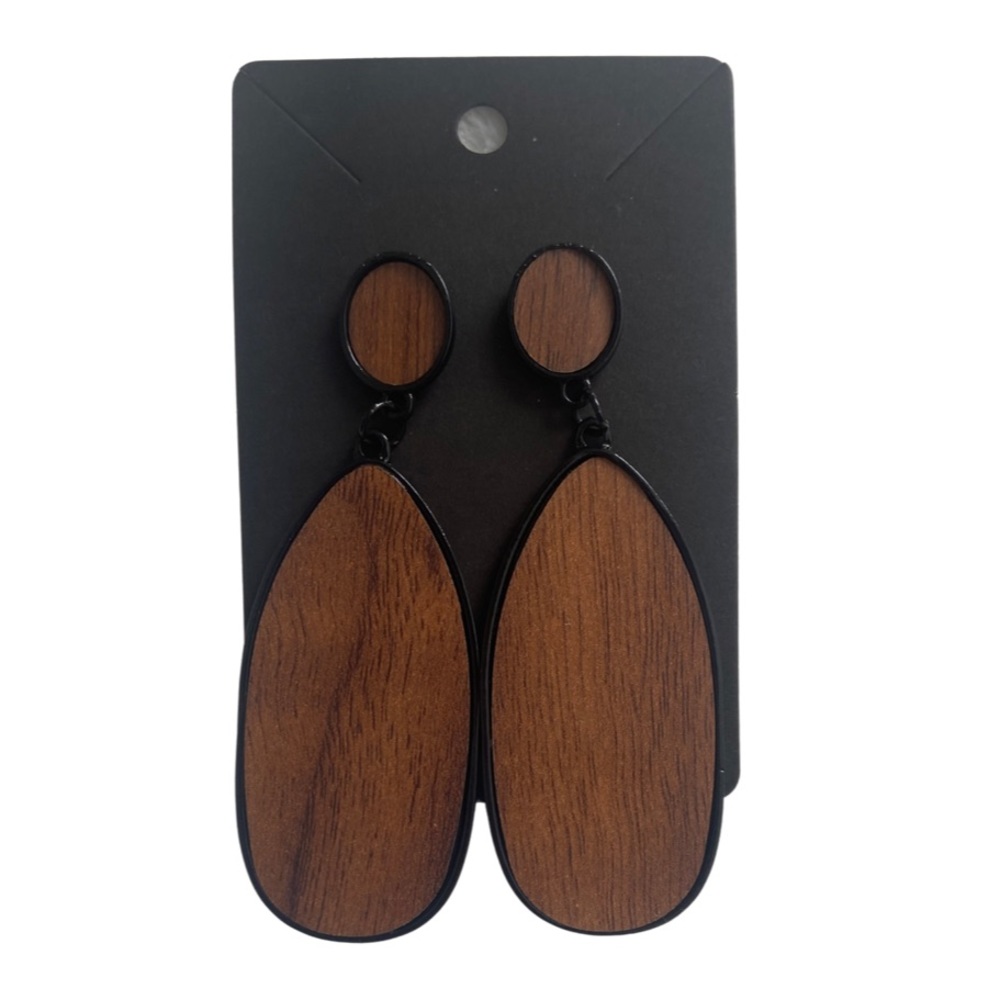 Boho oval wood earrings
